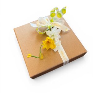 Ask med gul dekor 16 praliner