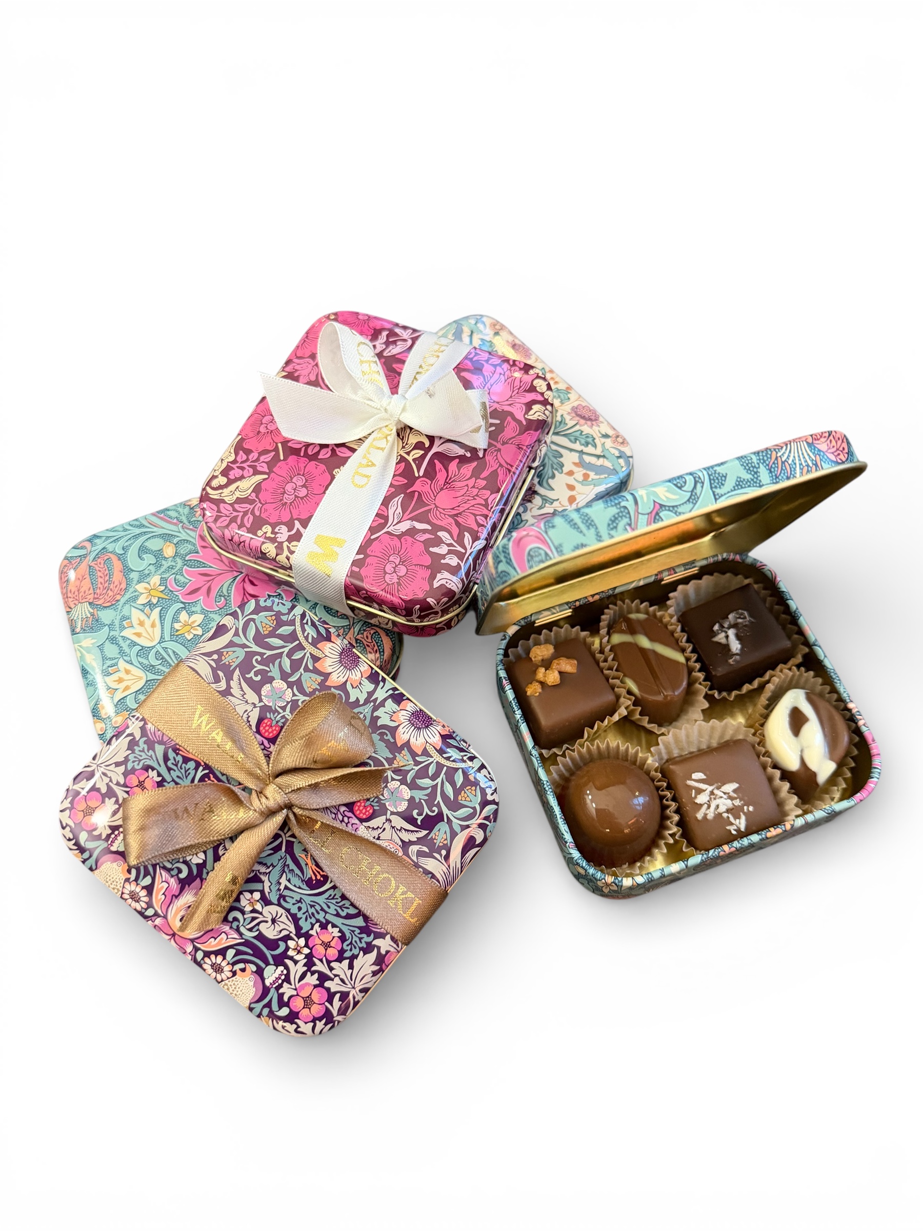 Litet plåtask med 6 praliner