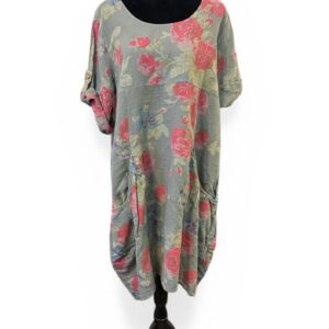 Blommig linneklänning, flera färger